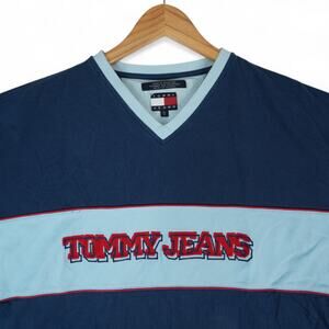 Vtg Tommy Hilfiger Jeans T-Shirt Mens XL V Neck 2005 Y2K Streetwear Colorblock